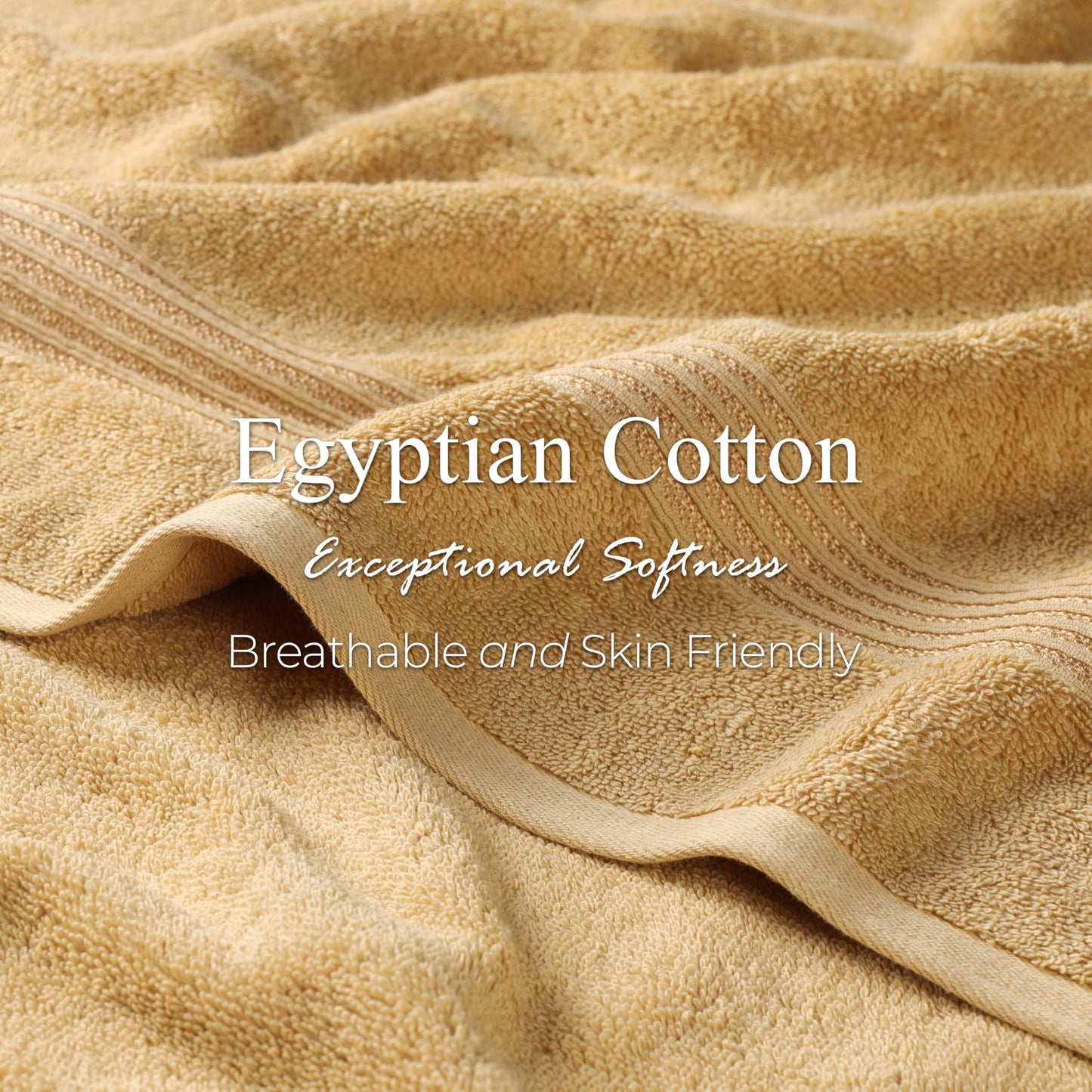 Superior Egyptian Cotton 3-Piece Towel Set, Basic Towels For Bathroom, Home Decor, Guest Bath, Shower, Apartment, Included 1 Face, 1 Hand, 1 Bath Towel, Washcloth, Quick Dry, Gold
