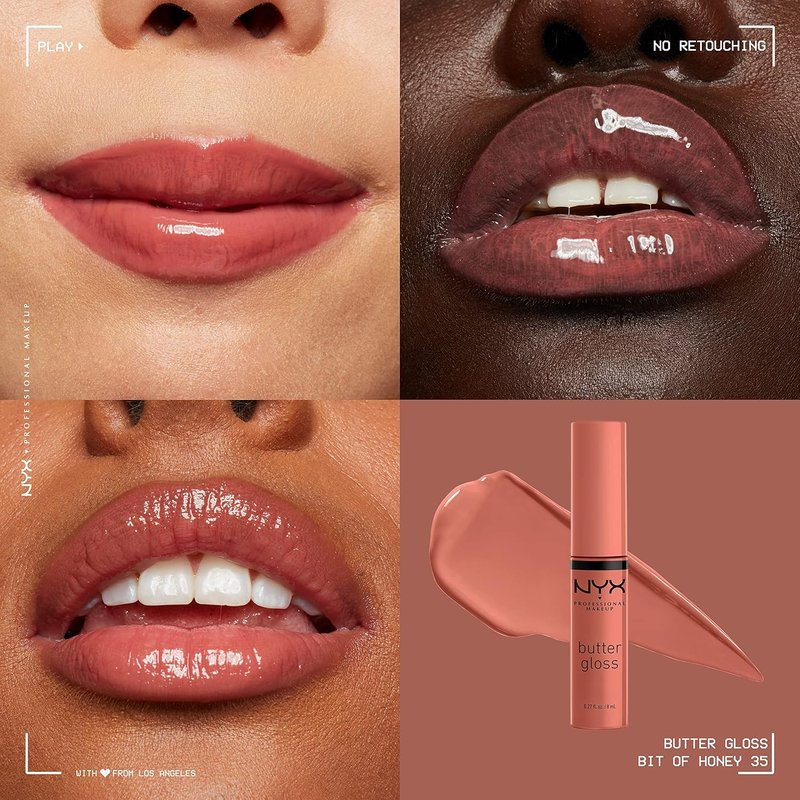 NYX PROFESSIONAL MAKEUP Butter Gloss - Non-Sticky Lip Gloss in Bit Of Honey (Peach Nude)