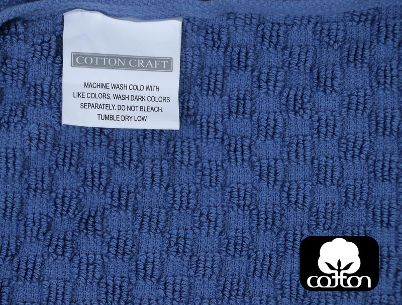 COTTON CRAFT Bath Mitt - Exfoliating Glove - Set of 6 Euro Spa Waffle Weave Towel Mitts - 100% Cotton Body Shower Glove Washcloth with Hanging Loop - Sensitive Skin Friendly - Large 5.5x10 - Blue