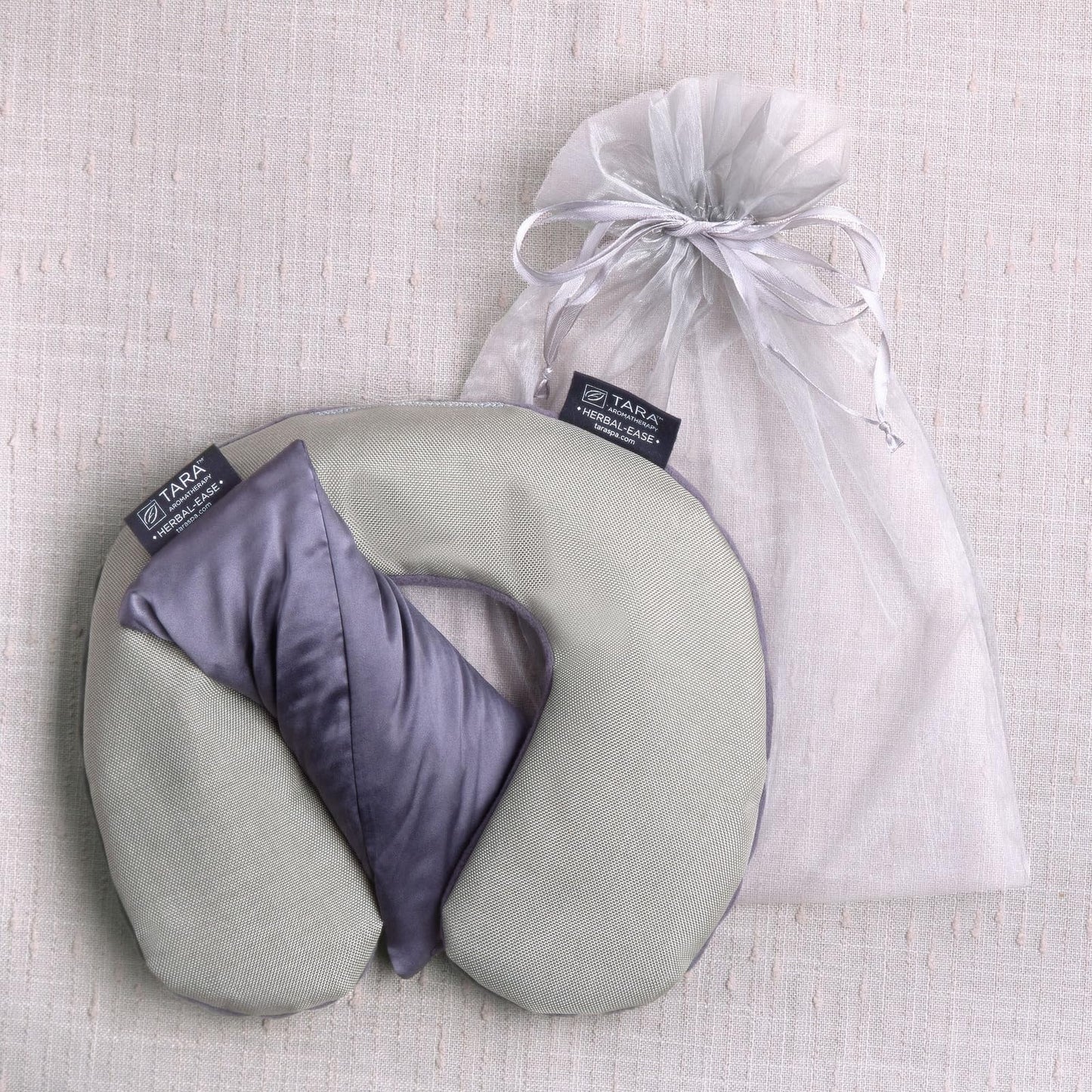 TARA Spa Therapy Herbal-Ease Aromatherapy Pillow Gift Bag Set, Neck + Silk Eye Pillow, Slate Gray