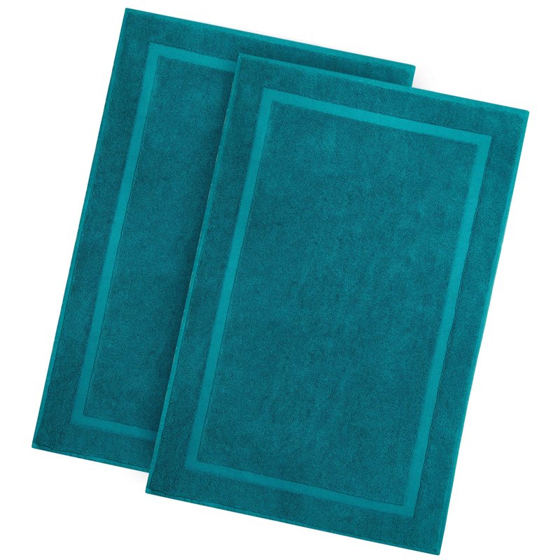 COTTON CRAFT Bath Tub Mats - 4 Pack 100% Cotton Ultra Absorbent Low Lint Plush Heavyweight 1000 GSM Luxury - Hotel Spa Shower Bathroom Towel Rug Step Out Floor Mat - Not a Bathroom Rug - 21x34 - Teal