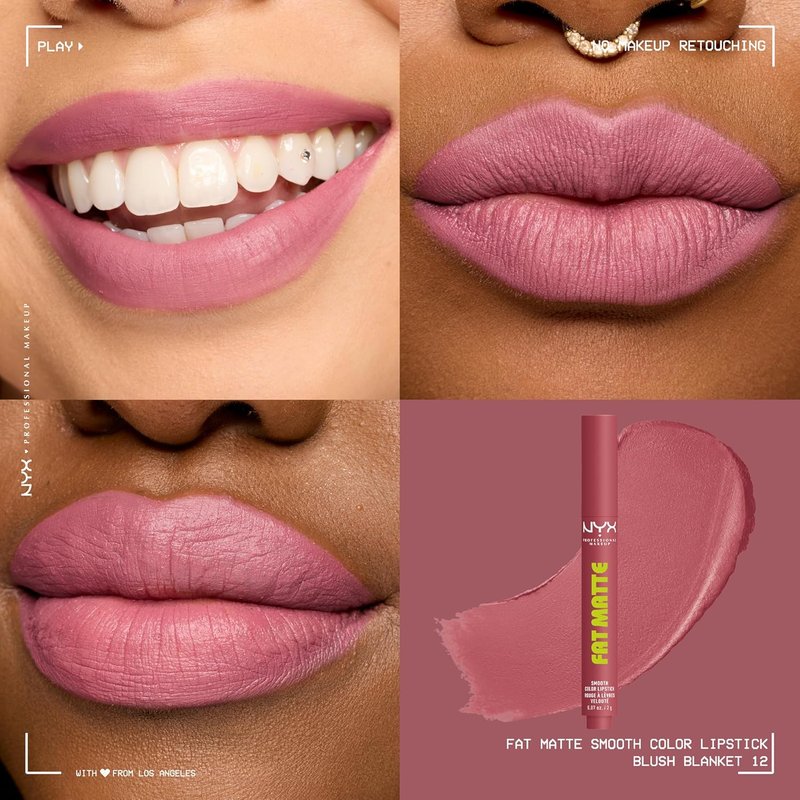 NYX PROFESSIONAL MAKEUP Fat Matte Lipstick - Pigmented, Smoothing & Non-Drying Lip Crayon | Long Lasting Vegan Makeup - Blush Blanket (Mauve)