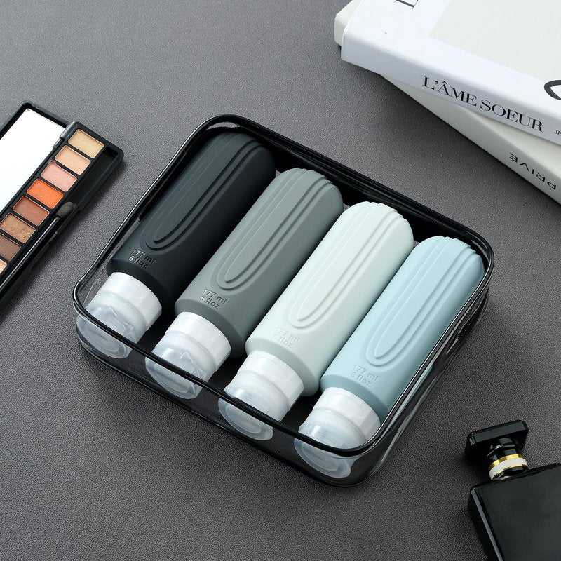 Mrsdry Travel Bottles for Toiletries, Large 6oz Oversize Containers, BPA Free Leak Proof Tubs Refillable Liquid Traveler Accessories with Toiletry Bag for Cometic Shampoo and Lotion Soap (4 Pack)