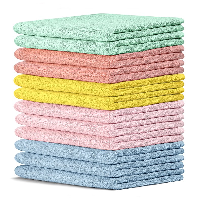 Crystal Ridge Cotton Wash Cloths 12 Pack - Washcloths for Showering, Face and Body, Soft and Highly Absorbent Multipurpose Towels for Bathroom, Kitchen, Spa and Gym - Wash Rags 12 x12 (Pastel)