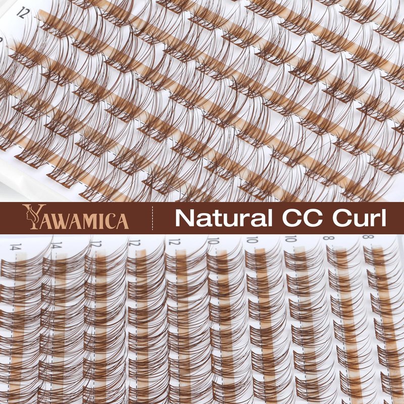 Brown Lash Clusters Natural Velour Eyelash Clusters 8-14mm Wispy Individual Lashes Light Brown Cluster Lashes CC Curl Lashes Clusters with Wide Band for Your Lashes But Better Look by Yawamica