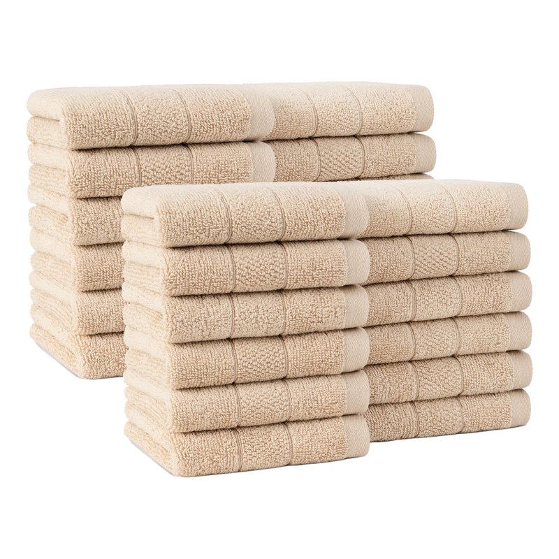 Arkwright Premium Washcloths - (Pack of 24) - Soft & Absorbent, 100% Ringspun Cotton, Contemporary Design Wash Cloths with Dobby, Multipurpose Fingertip Towels, Beige