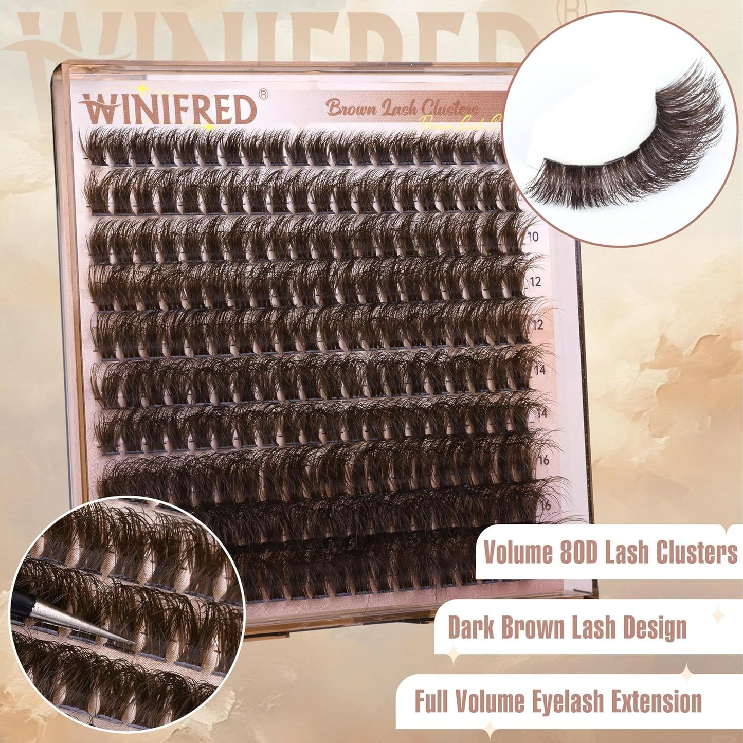 Winifred Brown Lash Clusters - Dark Brown Wispy Thick Volume Eyelash Extensions | 80D, 8-18mm
