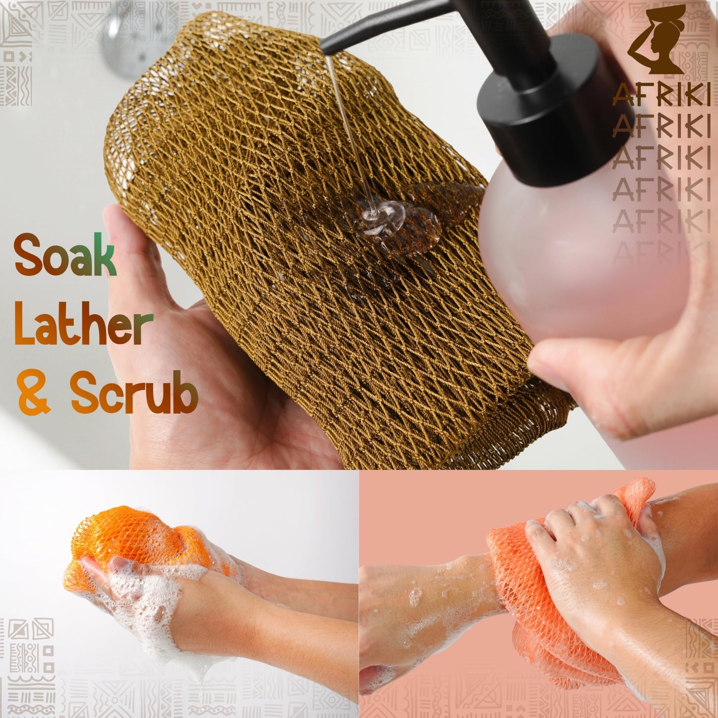 African Net Sponge, Premium Authentic Exfoliating Body Scrubber, Extra Long Stretch Bath Sponge for Shower, Deep Exfoliating Washcloth for Smooth Skin, 1 Pack (Champagne Gold)