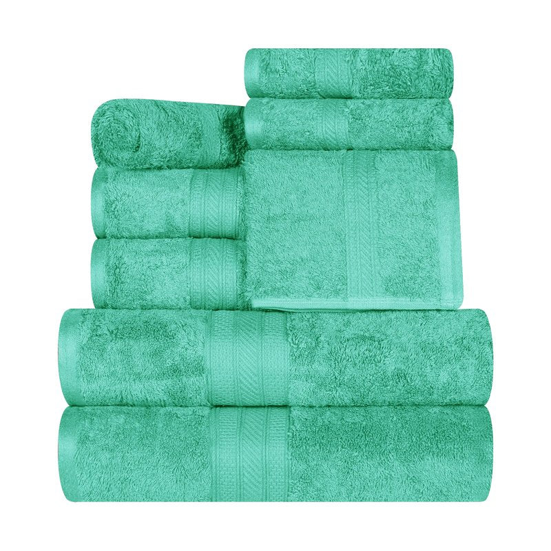 Superior Long Staple 100% Combed Cotton 700GSM 8-Piece Solid Towel Set for Bathroom, Shower, Kitchen-Super Soft, Plush, AssortedTowels, 4 Face/Washcloths, 2 Hand Towels, 2 Bath Towels, Rivulet