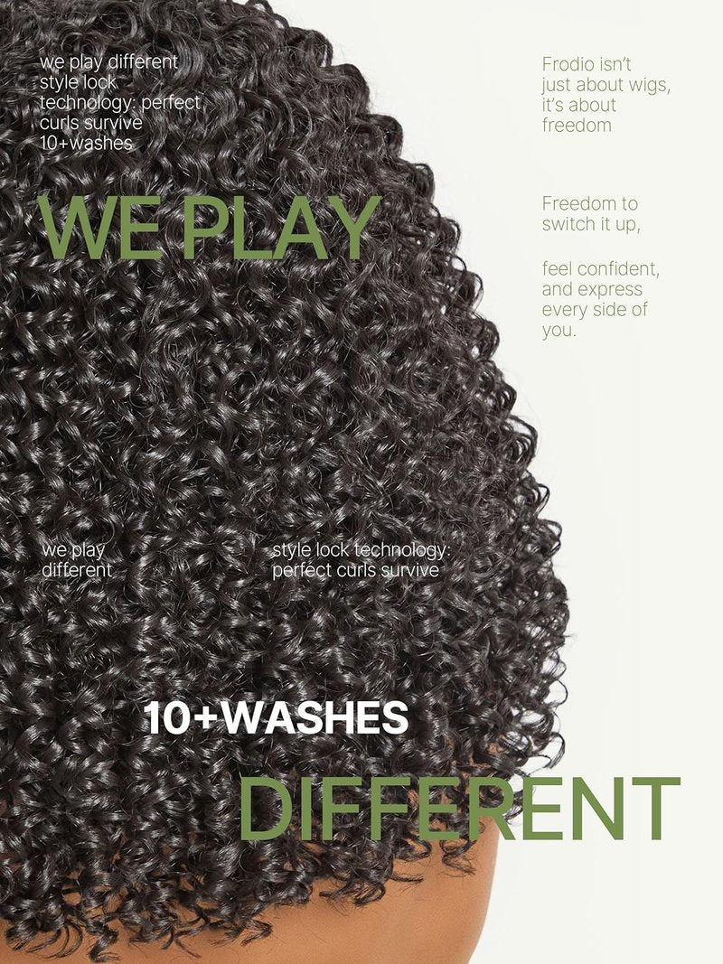 Frodio Kinky Curly Half Wig 14 Inches Veralux™ Fiber Blend Human Hair 200% Density 13X6 HD Lace Frontal Glueless Wig with Unique Bouncy Curl,Natural Black Ready to Go Headband Wig for Women