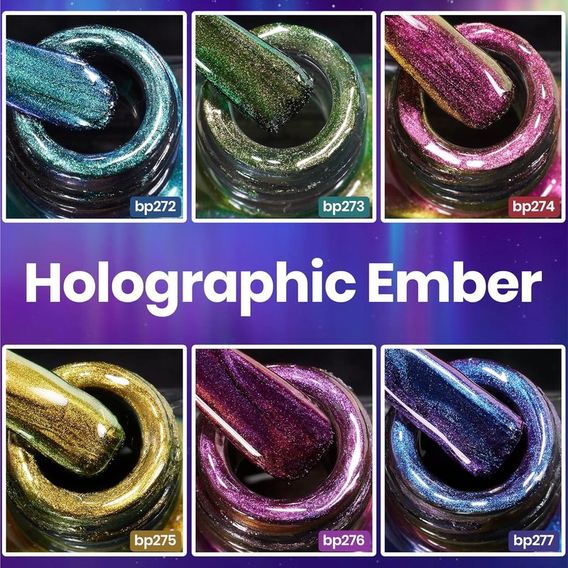 Beetles Chrome Nail Polish Set - Chameleon Holographic 6 Colors | Quick-Dry Metallic for DIY Nail Art