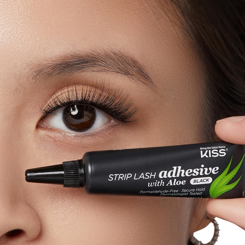 KISS Black Strip Lash Adhesive - Aloe Infused, Dermatologist Tested, 0.24 Oz | Latex Free, Secure Hold