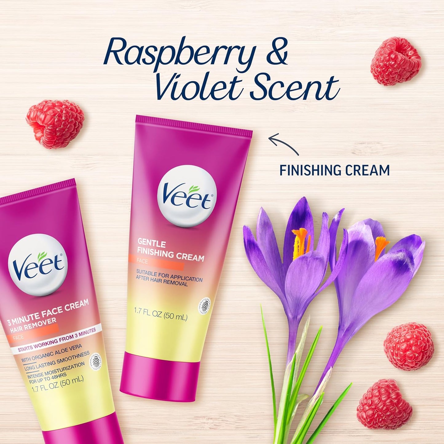 Veet Facial Hair Removal Cream for Women - Organic Aloe Vera | 2-Piece Kit, 1.7 Fl Oz Each