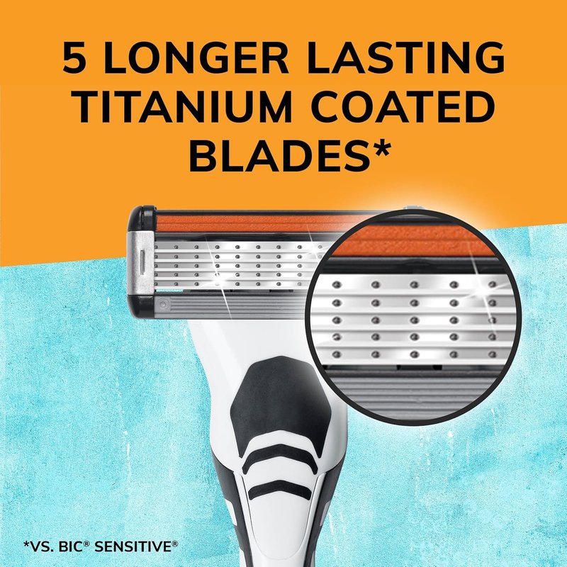 BIC Flex 5 Titanium Disposable Razors for Men - 4 Piece Set | Refillable Razors with 1 Handle & 7 Cartridges