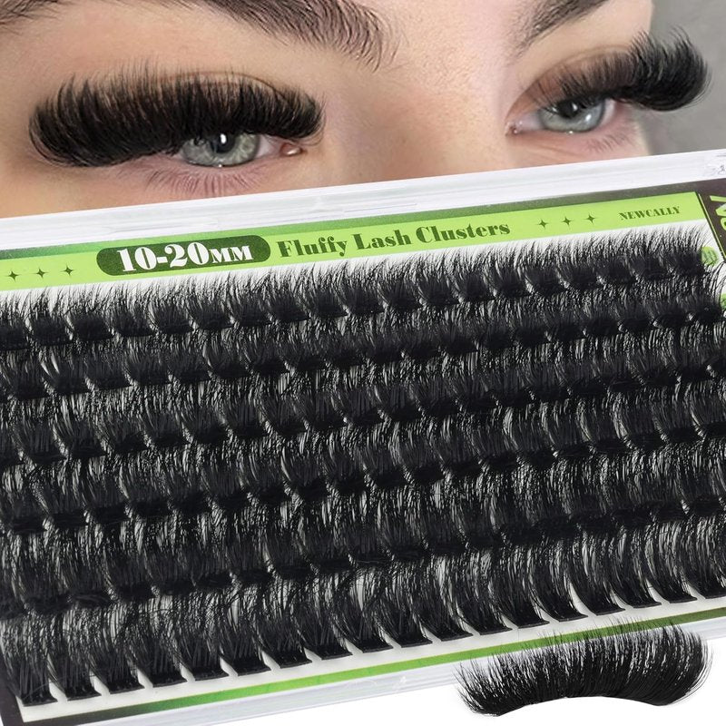 200D Lash Clusters Fluffy Volume Eyelash Clusters Long 10-20MM Lash Extension D-curly Thick Cluster Eyelash Extensions Individual Lashes Easy Application by Newcally
