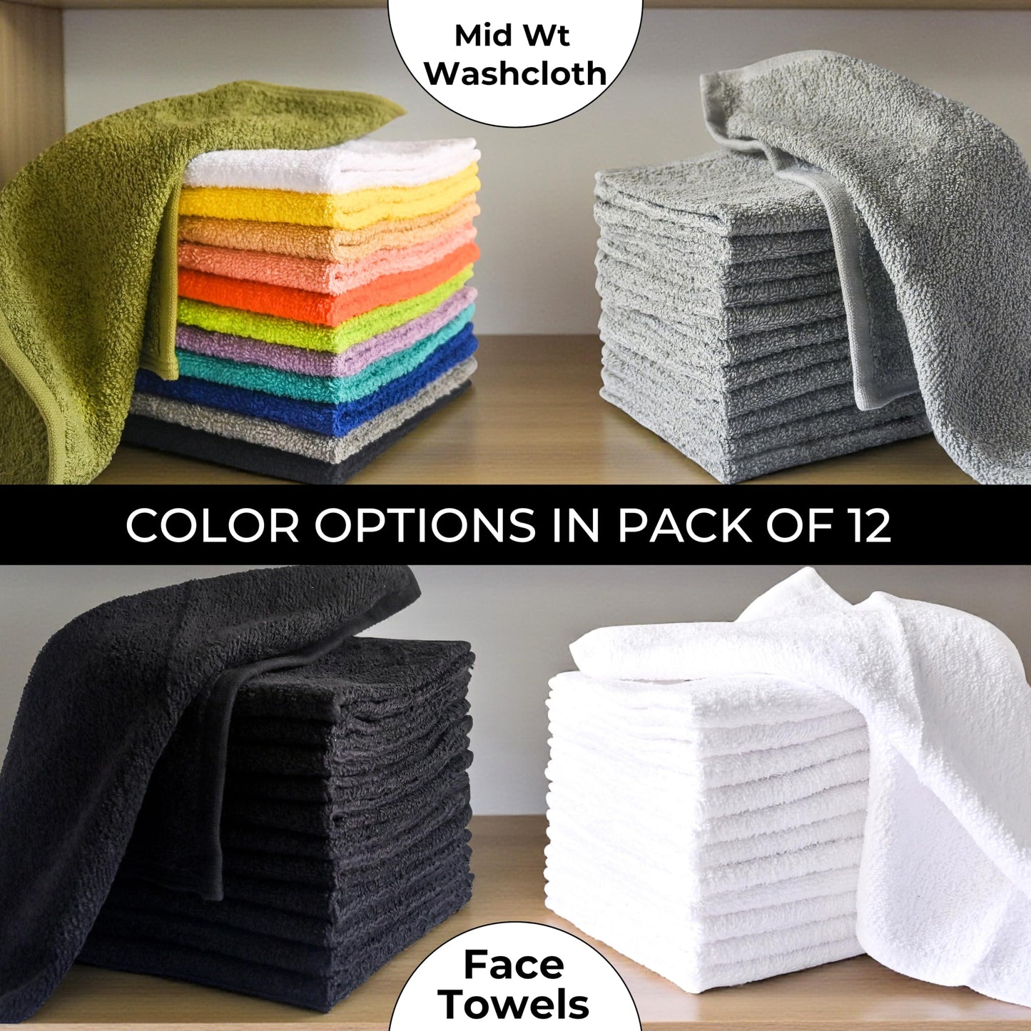 LIVINATI 100% Cotton Wash Cloths for Showering Body and Face - 12"X12" Set of 12 Washcloths Variety Colors Pack - Small Terry Towel Bath Rags for Adults and Kids Bathroom - Soft Absorbent