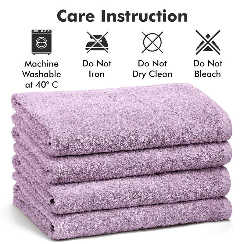 Novo Home Bath Towels Set of 4 – 100% Cotton Lilac Extra Large Towels for Bathroom, Spa Use (55x28 in) – Super Soft and Quick Dry Large Bath Sheets for Adults