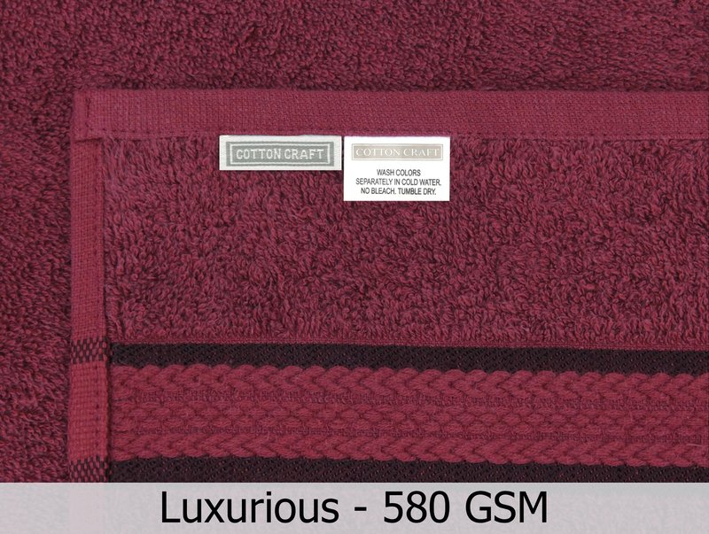 COTTON CRAFT Ultra Soft 6 Piece Towel Set - 2 Large Bath Towels, 2 Hand Towels, 2 Washcloths - Absorbent 580 GSM Quick Dry Everyday Luxury Hotel Bathroom Spa Gym Shower Pool - 100% Cotton - Burgundy