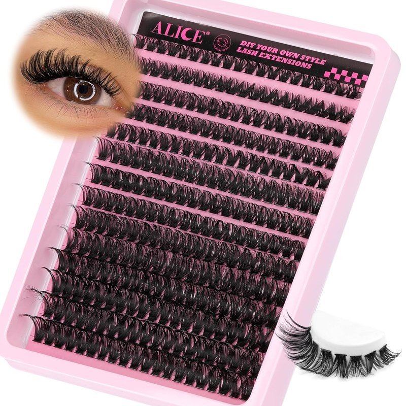DIY Eyelash Extension Kit D-Curly Wispy Volume Lash Clusters Individual Lashes Lash Extension Kit with Lash Bond and Seal Applicator Tool for Self Application at Home (80P-280Pcs-Mix10-16mm-0.07D)
