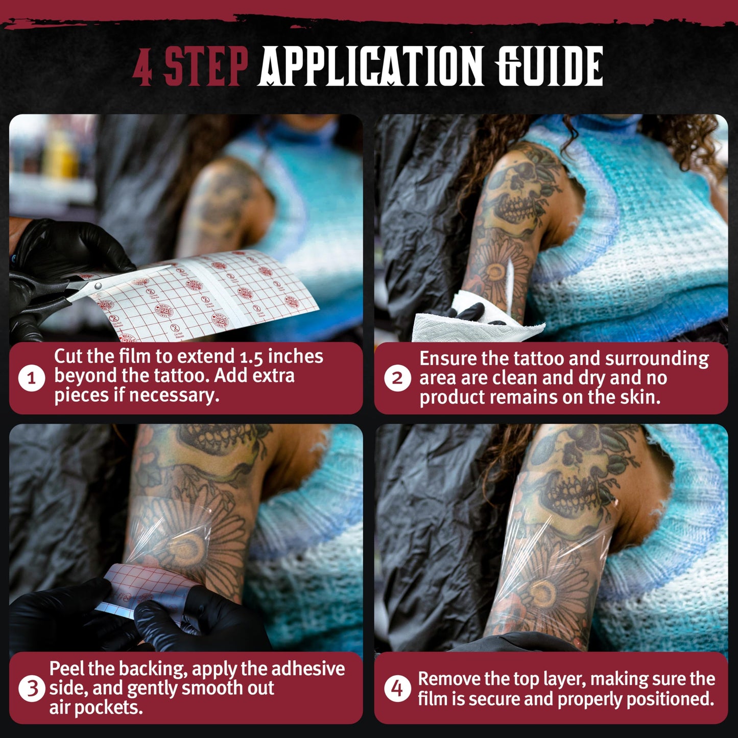 Hustle Butter Second Skin Tattoo Wrap - 6 Inches x 2.2 Yards - Transparent Adhesive Roll - Easy Application & Removal, Mess-Free Wrap - Breathable & Latex-Free - Small to Medium Tattoo Aftercare