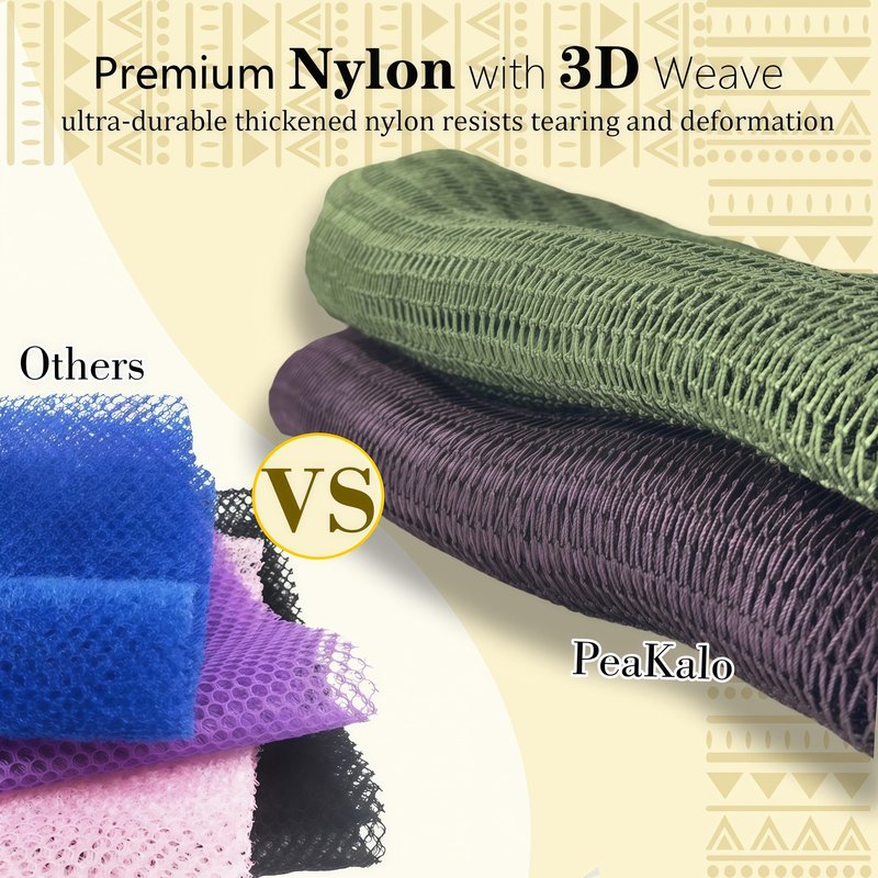 PeaKalo 2Pcs African Net Sponge Authentic, Gentle Cleansing African Exfoliating Net Sponge Shower Loofah Sponge for All Skin Types, Back Scrubber for Shower Body Scrubber (Dark Green & Brown)