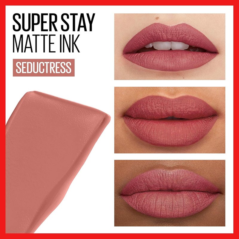 Maybelline Super Stay Matte Ink Liquid Lipstick - Long Lasting High Impact Color | Seductress Light Rosey Nude & Lover Mauve Neutral