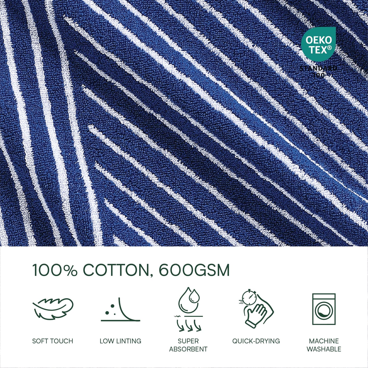 Lacoste Guethary Striped Towel – 100% Cotton, Reversible Modern Geometric Design, Soft & Absorbent, Durable & Lightweight, Machine Washable – Surf Blue, 16"x30" Hand Towel
