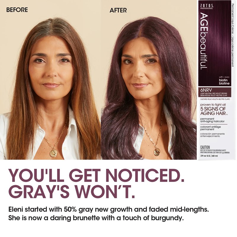 AGE beautiful Permanent Hair Color Dye Liqui Creme | 100% Gray Coverage | Anti-Aging Haircolor | Biotin for Thicker, Fuller Hair | Professional Salon Coloring | 6NRV Light Neutral Red Violet Brown