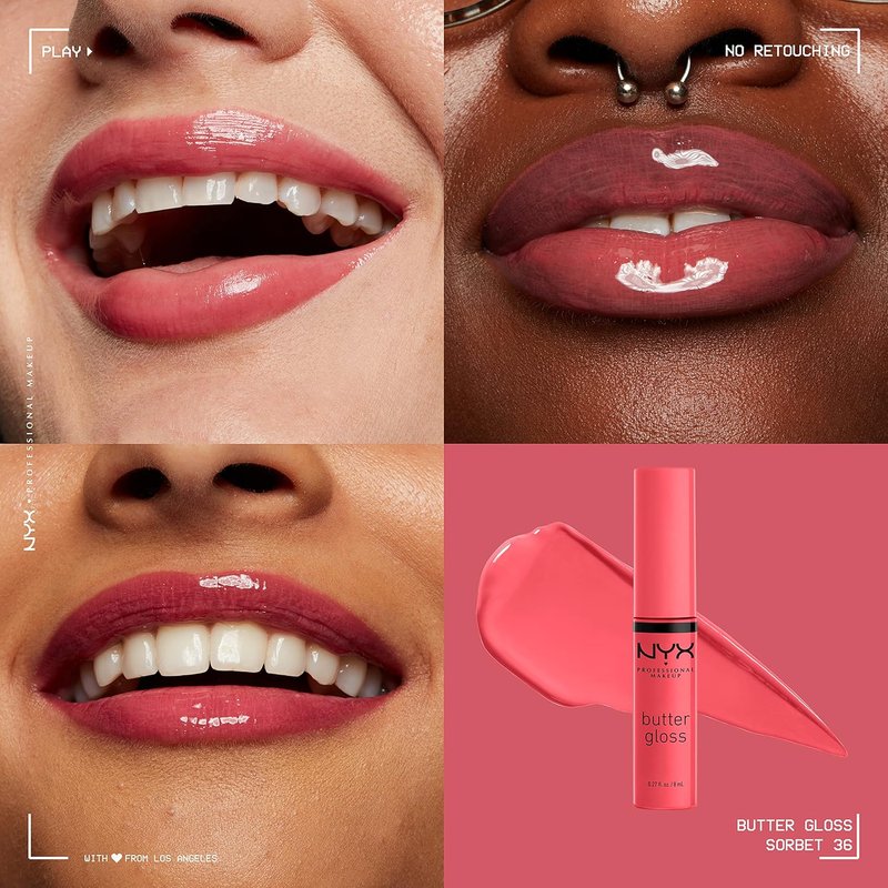 NYX PROFESSIONAL MAKEUP Butter Gloss - Non-Sticky Lip Gloss in Vibrant Sorbet Coral