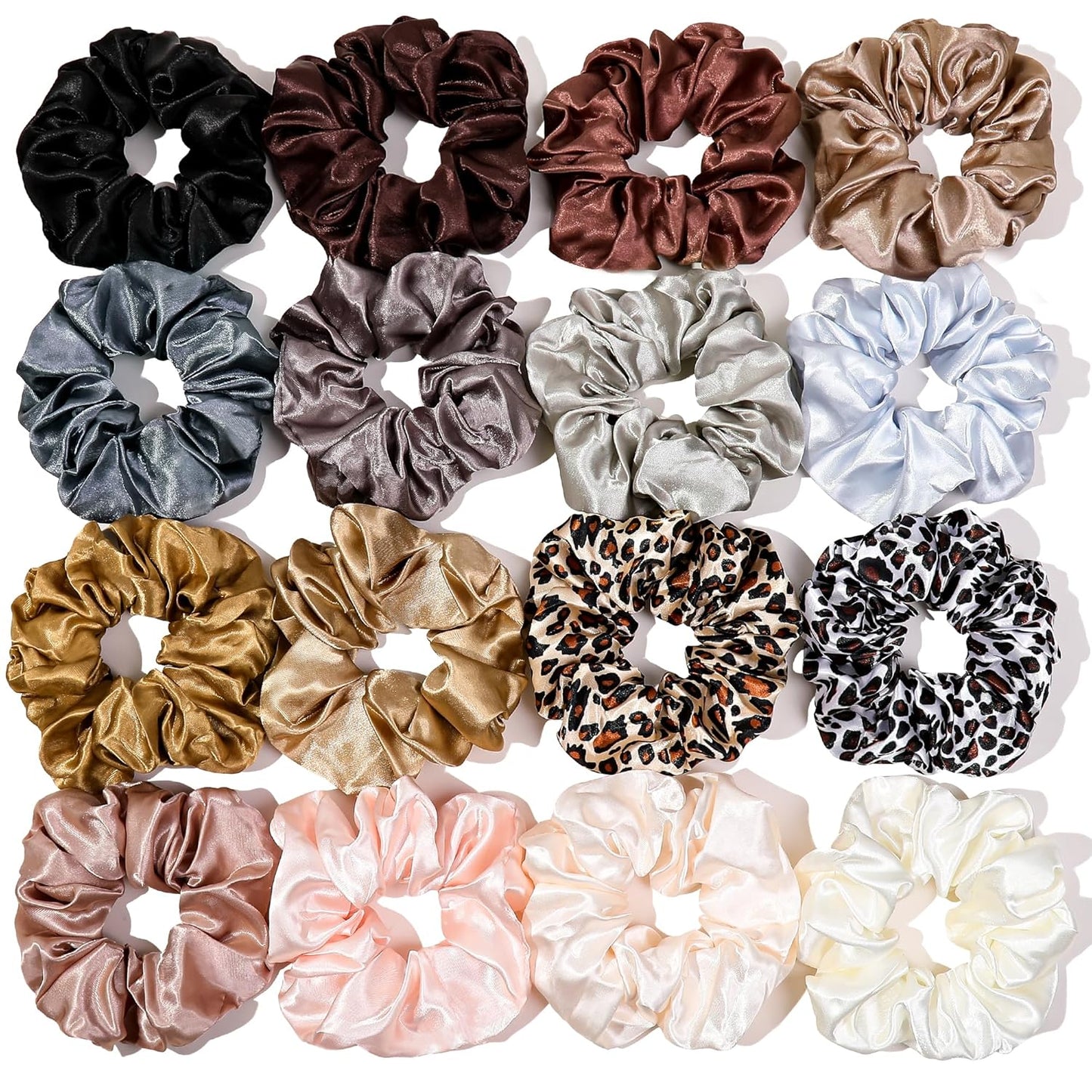 Skiennix Satin Hair Scrunchies - 16 No-Crease Ponytail Holders for Thick, Curly Hair | Cute & Durable