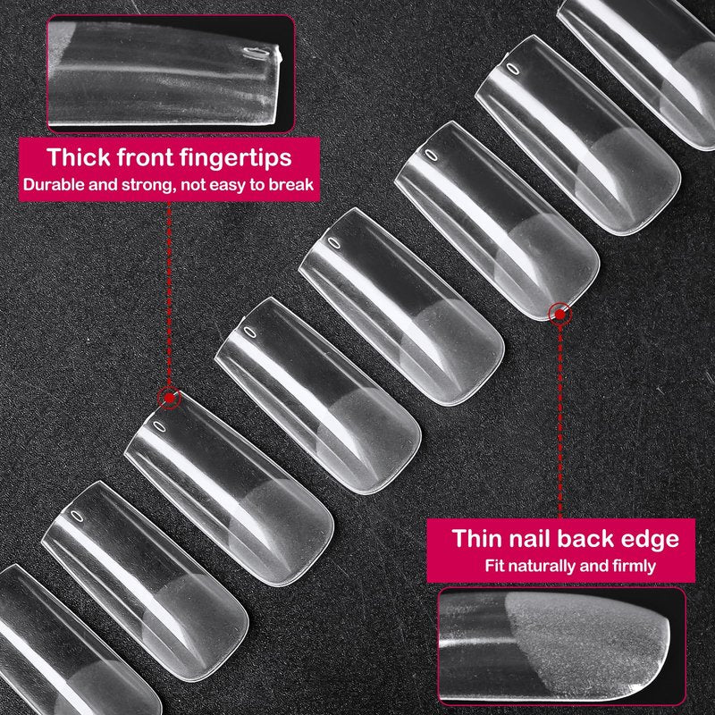 300pc Long Square Nail Tips, Soft Gel Nail Tip Square Long Fake Nails Artificial Fingernail, 15 Sizes Full Cover Clear Press on Nail Acrylic Nails Tips for Nail Extensions, Press on Nails Making