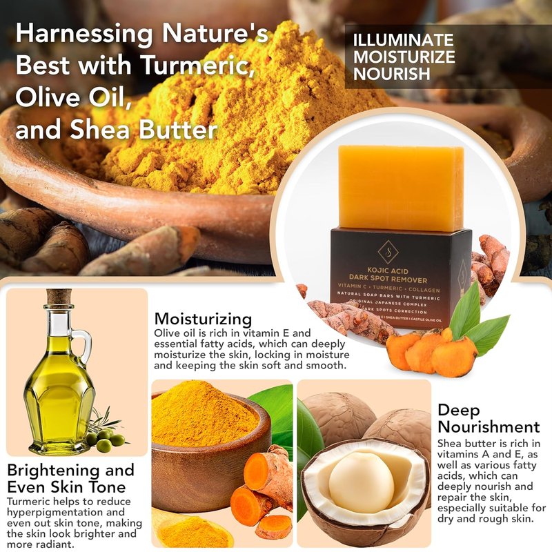 Dark Spot Remover Soap Bars - Vitamin C, Retinol & Collagen Infused | Turmeric & Hyaluronic Acid Benefits