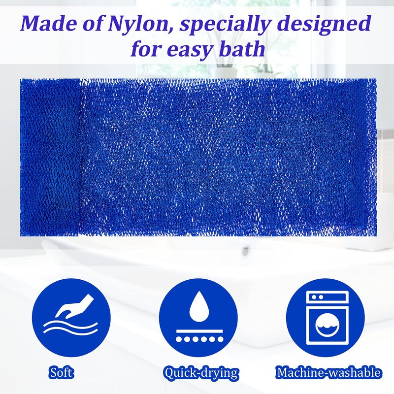 BOAO 4 Pieces African Net Sponge Exfoliating Bath Net Long Body Scrubber for Shower, Stretchy Back Wash Cloth, Deep Skin Cleansing for Men Women