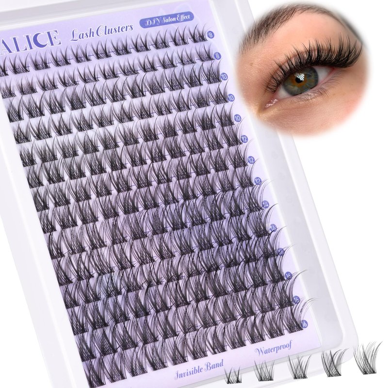 Natural Lash Clusters Wispy Cluster Eyelash Extensions Invisible Band Individual Lashes C-Curly DIY Lash Extension 8-16mm Waterproof Soft Cluster Lashes 168pcs by ALICE