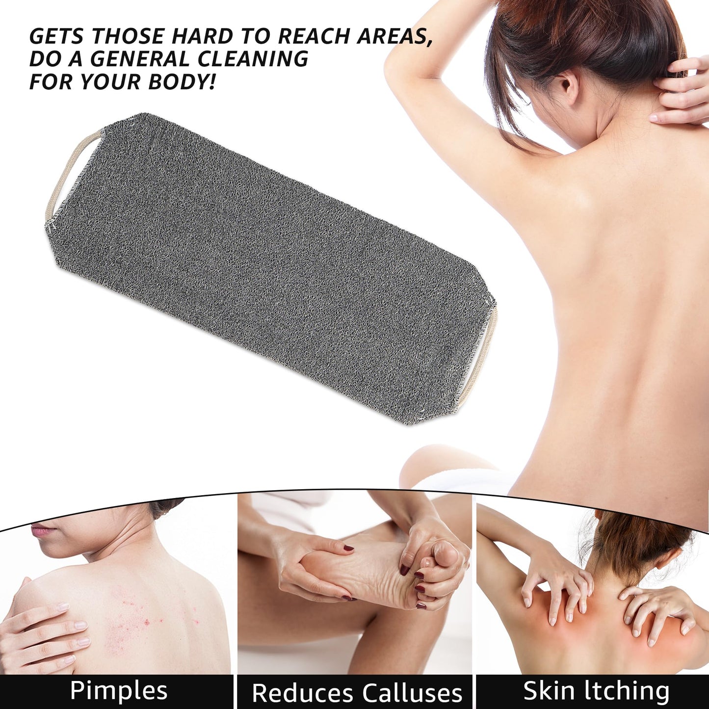 Culture Gifts Extended Exfoliating Back Scrubber with Handles, Nylon Cleaning Exfoliator Washcloth for Body, Stretchable Pull Strap Soft Quick-Drying Rough Scrub Towel, Grey