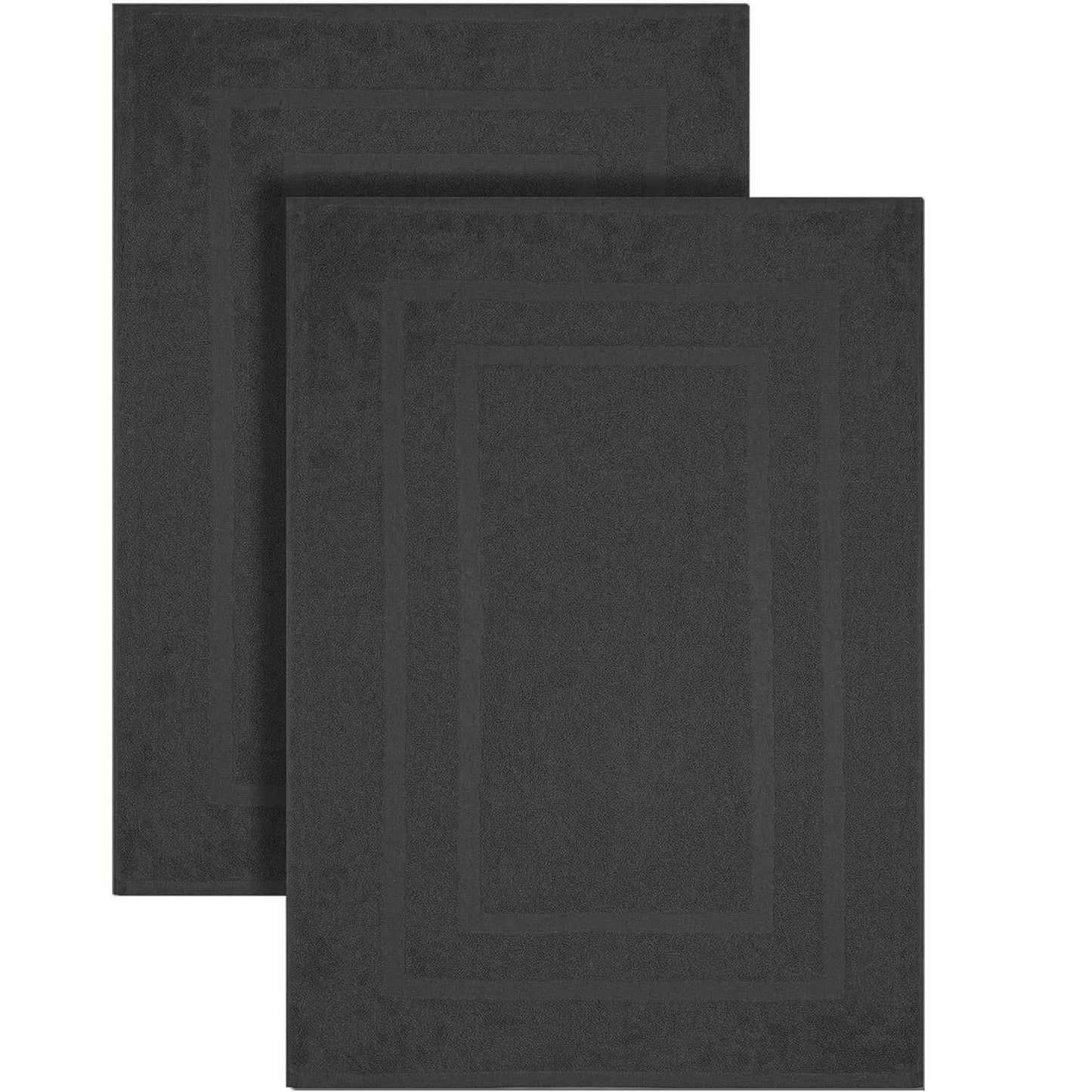 GOLD TEXTILES Premium Grey Bath Mat - 2 Pack 22x34 Inches - Not a Bathroom Rug - 100% Ring Spun Cotton - Highly Absorbent & Non Slip Shower Bathroom Floor Mat Towel - Machine Washable