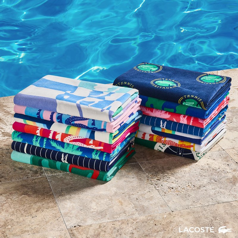 Lacoste 100% Cotton Large Beach Towel, Ultra-Absorbent & Fast-Drying, Machine Washable, LCST Playful Letters, 36" W x 72" L