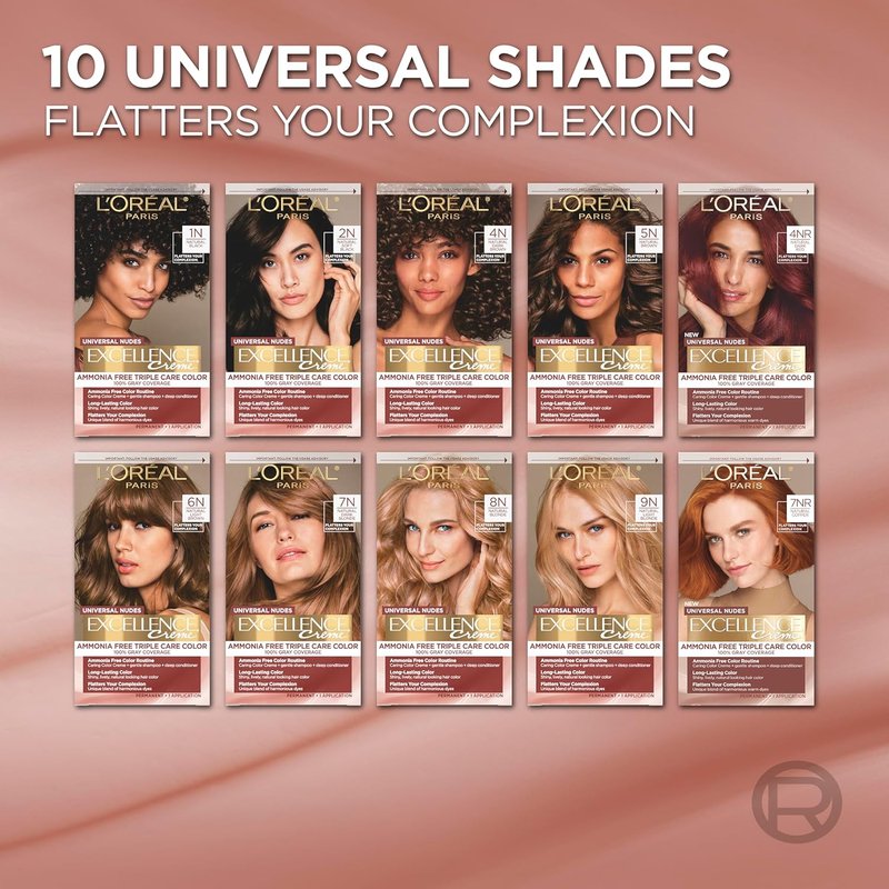 L’Oreal Paris Excellence Universal Nudes Hair Color - Ammonia-Free Gray Coverage, 2N Natural Soft Black, 1 Kit