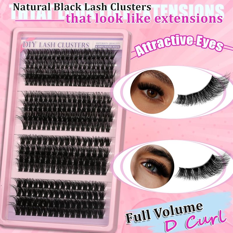 Skiennix 280Pcs Wispy Lash Clusters Kit - 60D to 120D D Curl Individual Lashes, 8-16mm DIY Extensions with Bond & Seal, Tweezers Included