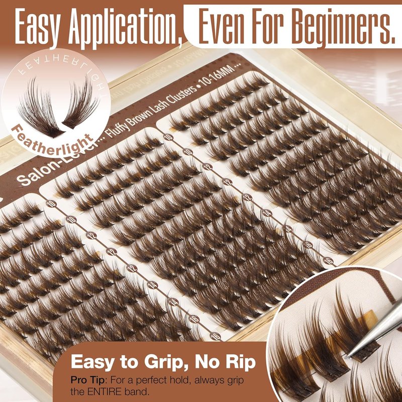 Mavphnee Brown Lash Clusters - Wispy Fluffy Individual Eyelash Extensions | Dark Brown Featherlight Lashes, 270PCS Value Pack (10-12-14-16MM)