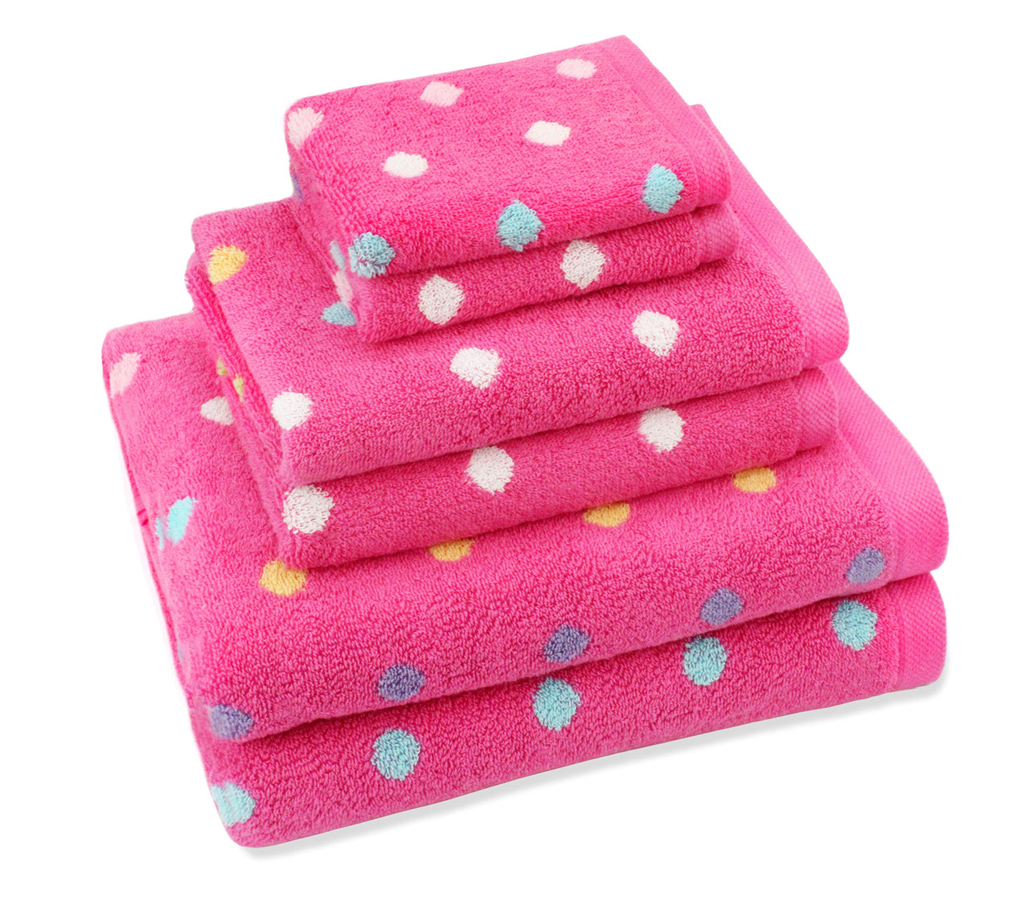 ORIGINAL KIDS 6 Piece Towel Set - Bath Time Sugar & Spice - 2 Towels, 2 Hand Towels, 2 Washcloths - 100% Cotton Jacquard Soft Absorbent Pool Beach Towel Gift - Pink Multicolor