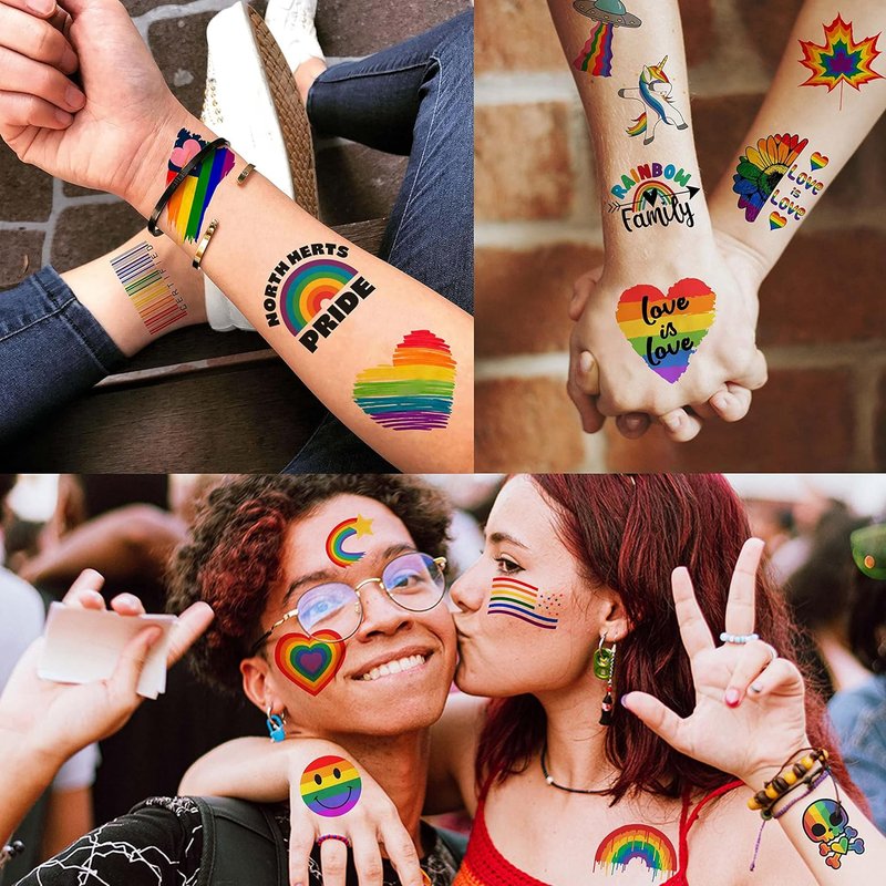 Skiennix 48 PCS Rainbow Temporary Tattoos - Vibrant LGBTQ Pride Face Stickers for Celebrations