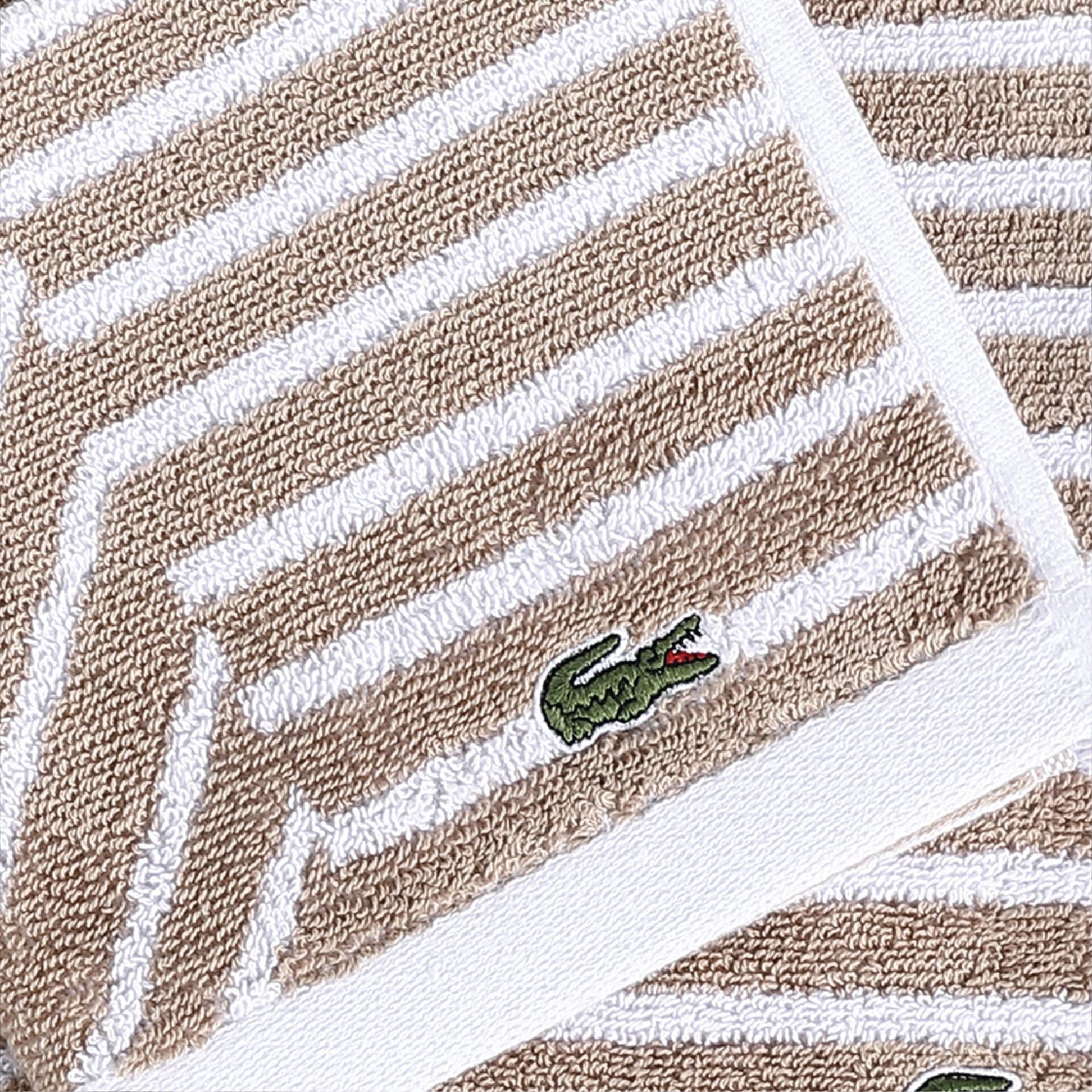 Lacoste Guethary Striped Towel – 100% Cotton, Reversible Modern Geometric Design, Soft & Absorbent, Durable & Lightweight, Machine Washable – Sand, 16"x30" Hand Towel