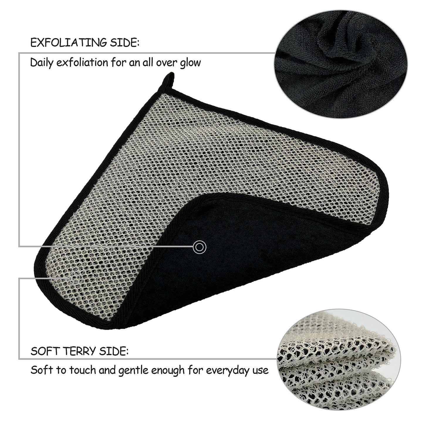 5 Pack Soft Weave Home Spa Bath Shower Exfoliating Massage Face Body Wash Cloths, Dual-Sided With Exfoliating Scrub and Soft Terry Cloth Towel