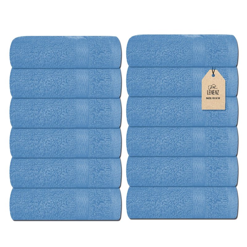 Lenenz Soft Wash Cloths - 12 Pack Plush and Absorbent Cotton Washcloths for Face, Body, and Baby - Multi-Purpose, Quick-Dry Wash Cloths Set 13x13'' (Electric Blue)