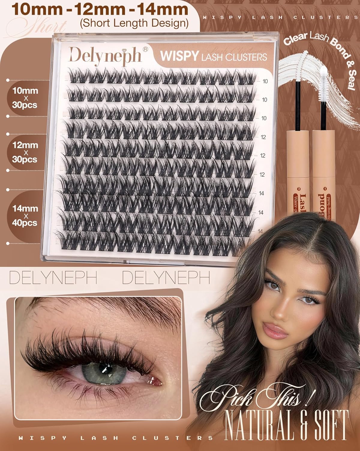 Wispy Lash Clusters Kit - Natural Fluffy Eyelash Extensions | D Curl, 10mm, 12mm, 14mm