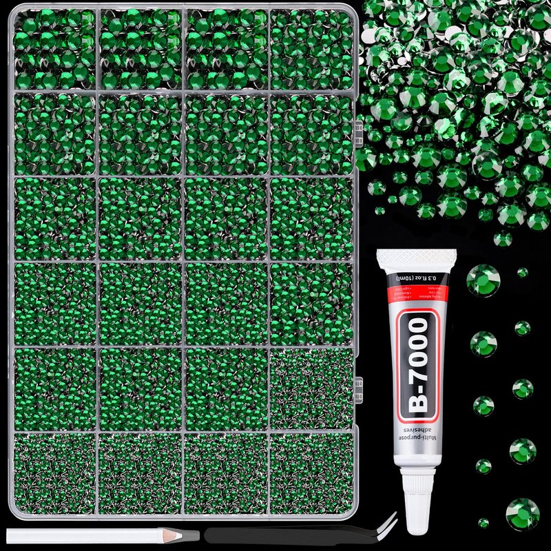 Skiennix 25000 Pcs Resin Rhinestones - Emerald Green Flatback Gems for DIY Craft Projects | 2-6mm Mixed Sizes