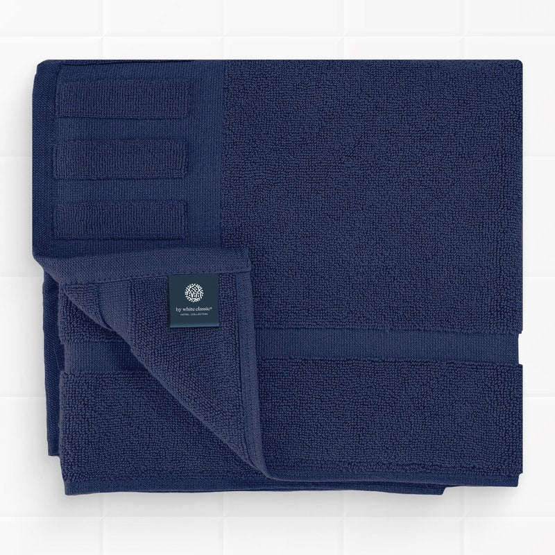 White Classic Luxury Bath Mat Floor Towel Set - Absorbent Cotton Hotel Spa Shower/Bathtub Mats [Not a Bathroom Rug] 22"x34" | 2 Pack | Navy Blue