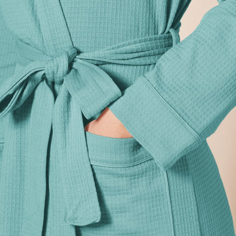 Amazon Essentials Women's Lightweight Waffle Mid-Length Robe, Teal Blue, Medium