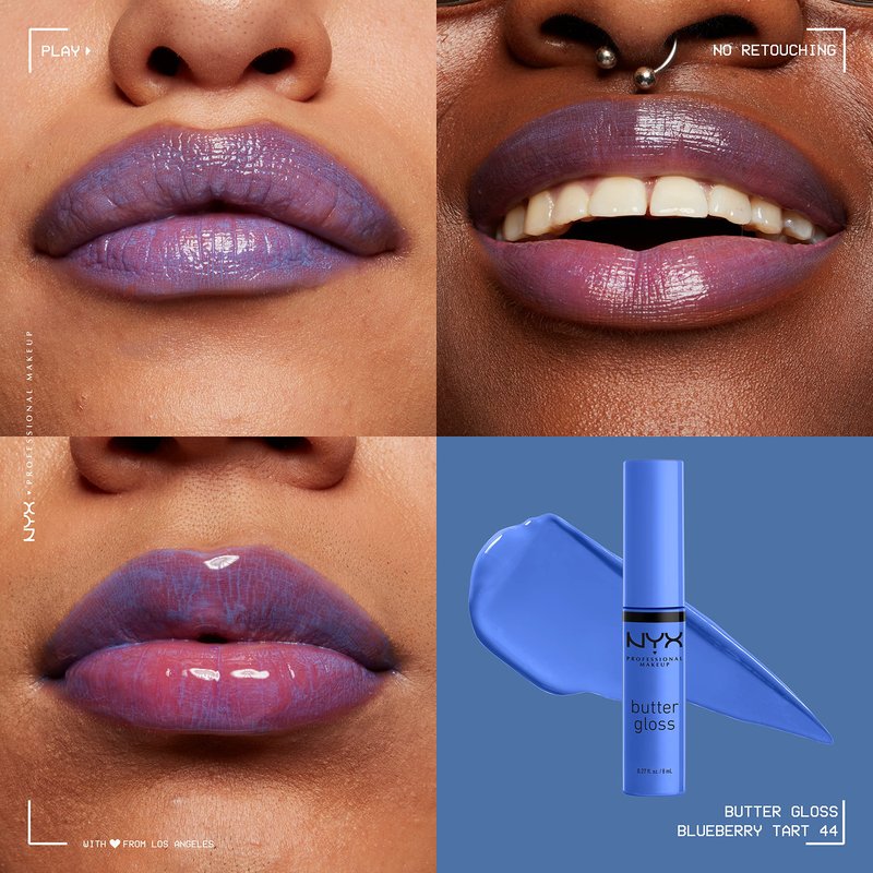 NYX PROFESSIONAL MAKEUP Butter Gloss, Non-Sticky Lip Gloss - Blueberry Tart (Periwinkle Blue) (Pack of 2)